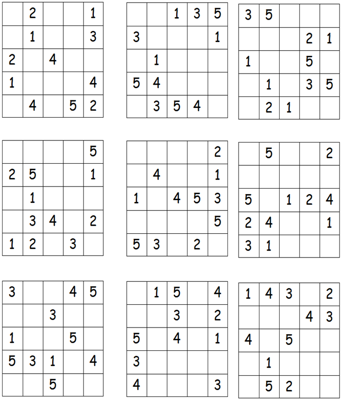Printable 5×5 Sudoku
