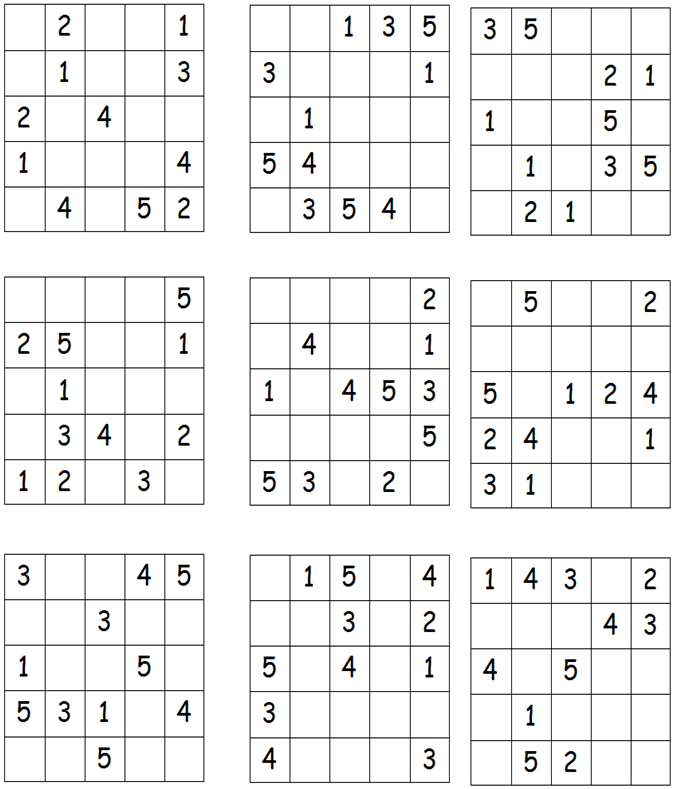 Printable 5x5 Sudoku