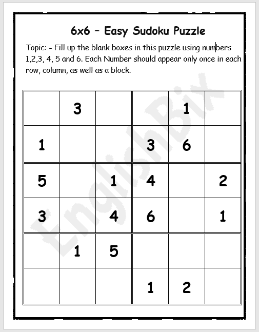 Sudoku Printable Copies Easy 6 X 6