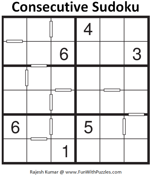 6x6 Consecutive Sudoku Mini Sudoku Series 61 Sudoku