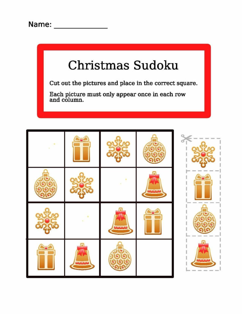 Christmas Easy Picture Sudoku Worksheet Free Printable