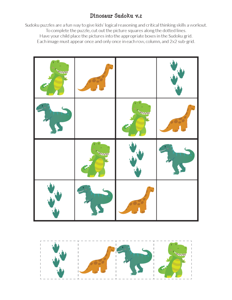 Dinosaur Sudoku Puzzles Free Printables Sudoku Puzzles