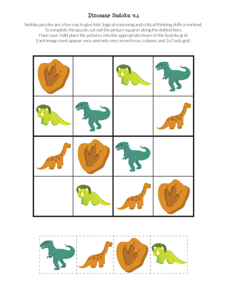 Dinosaur Sudoku Puzzles Gift Of Curiosity