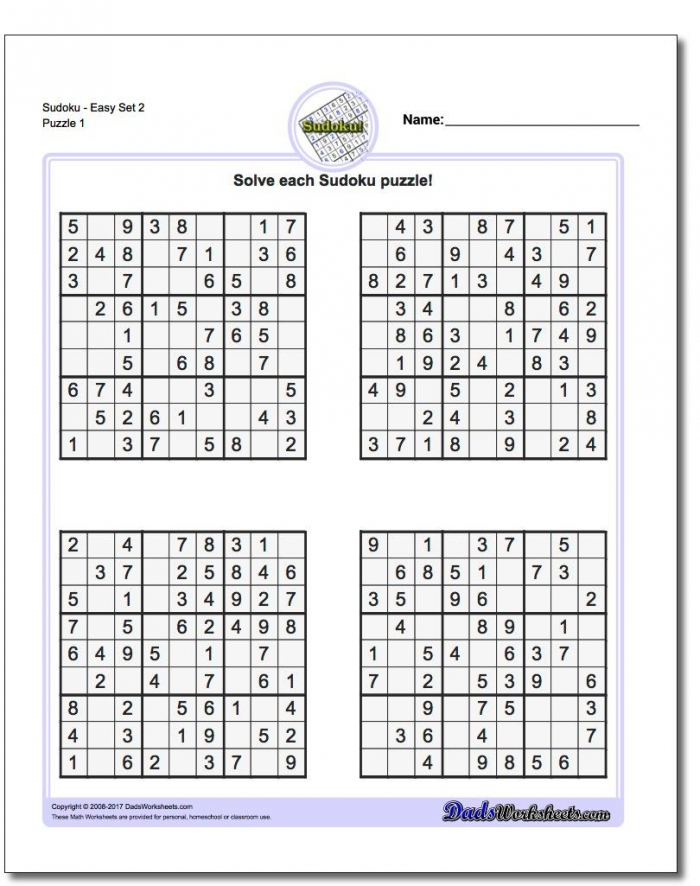 Printable Easy Sudoku Worksheets Worksheets