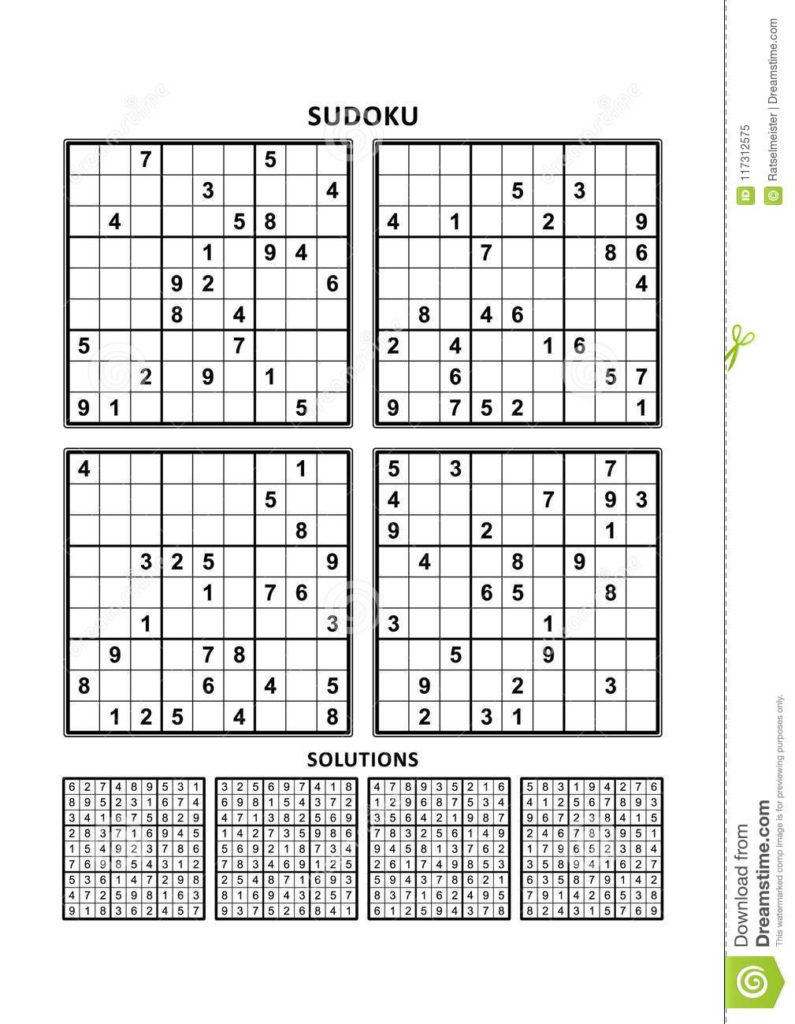 Four Sudoku Games With Answers Set 11 Stock Vector