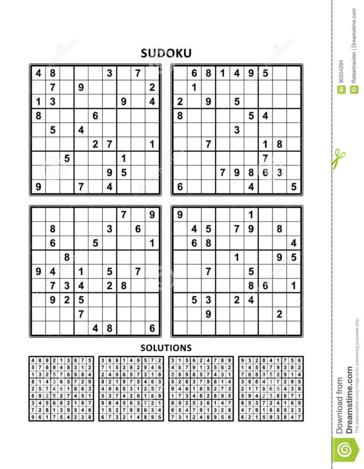 four sudoku games with answers set 5 stock vector