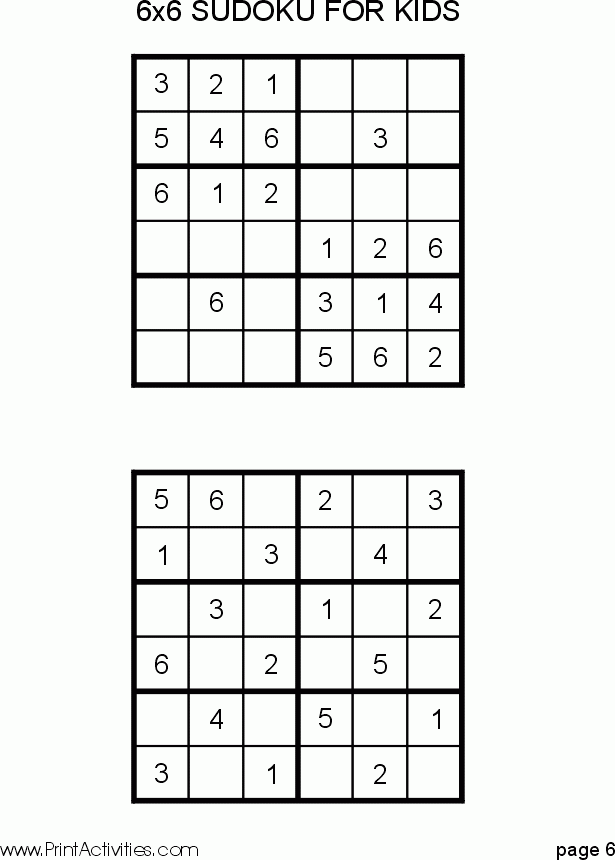 Sudoku Free Printable 6 X 6