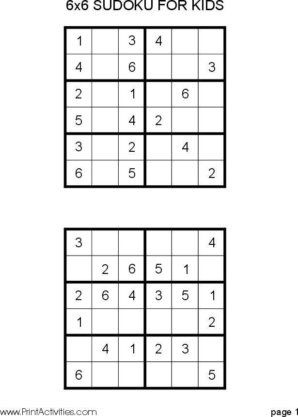 Easy Sudoku Puzzles Printable 6x6