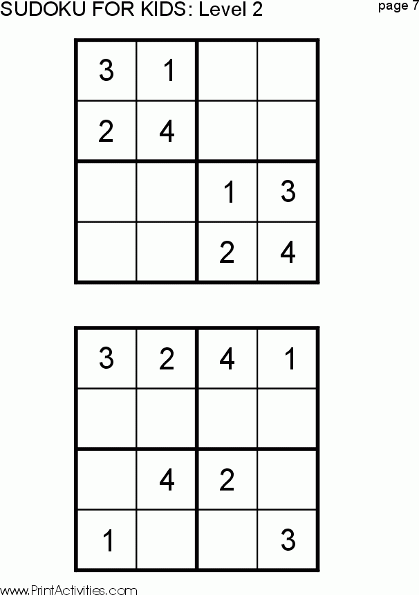 Free Kid Sudoku Puzzle Level 2 Page 7