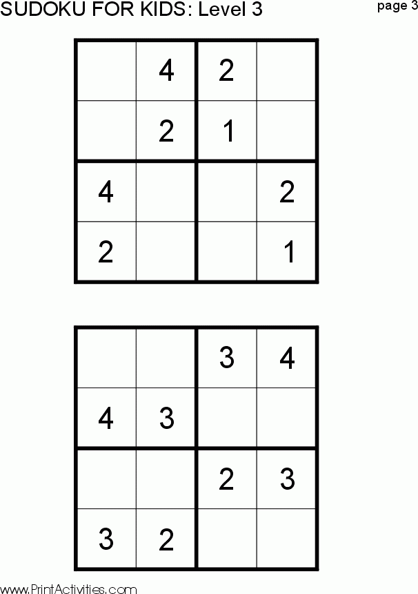 Free Kid Sudoku Puzzle Level 3 Page 3