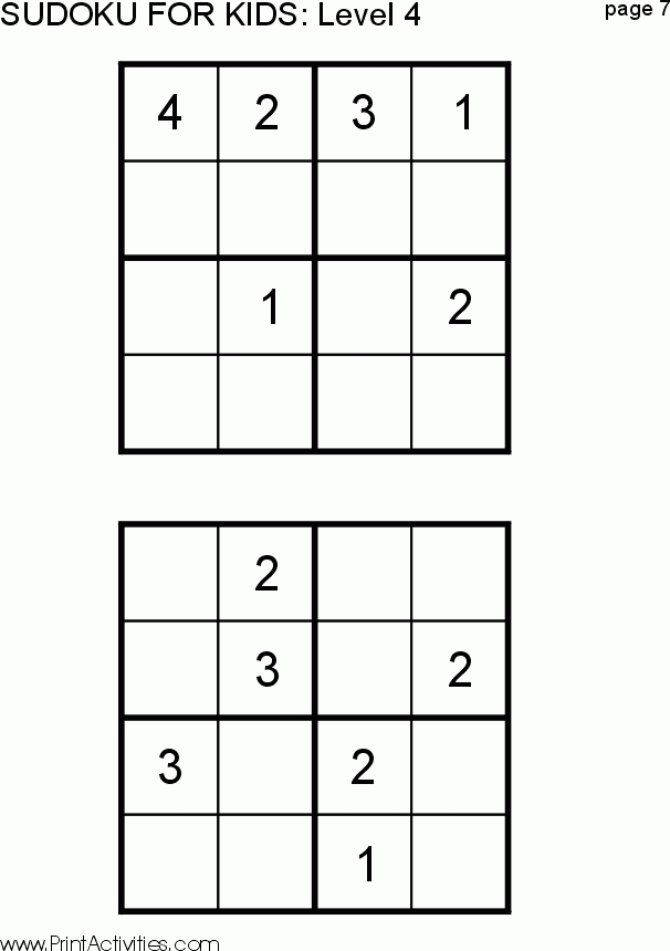 4x4 Sudoku Printable For Kids