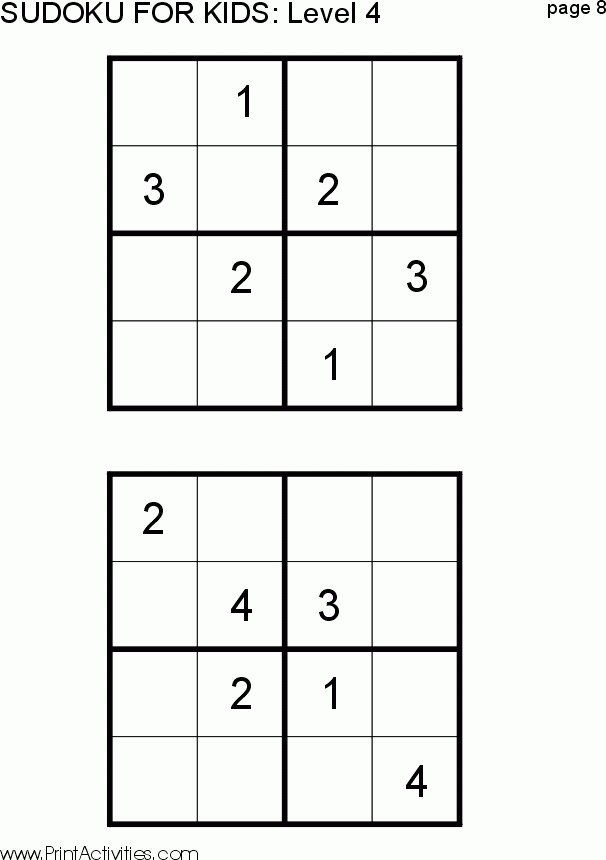 Printable 4x4 Sudoku Puzzles