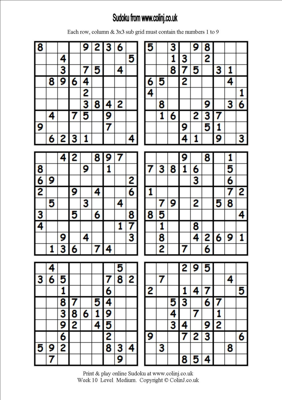 Printable Sudoku Puzzles For Free 6 Per Page
