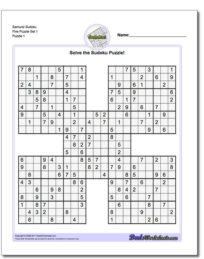 Samurai Sudoku Printable With Answers