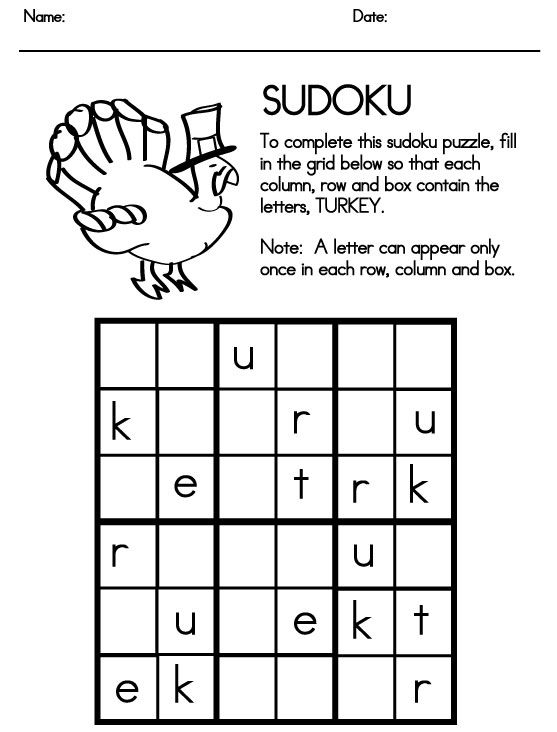 Printable Thanksgiving Sudoku Puzzles