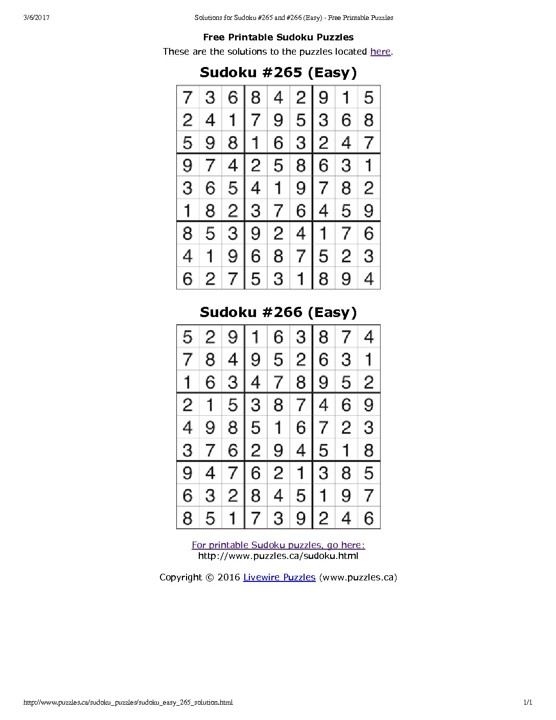 Livewire Printable Sudoku Puzzles