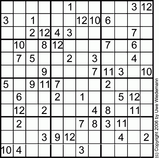 12 Number Sudoku Printable