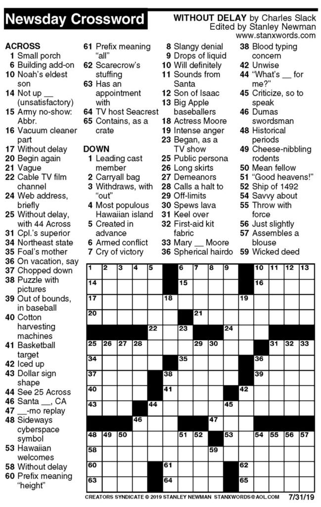 Newsday Crossword Puzzle For Jul 31 2019 By Stanley