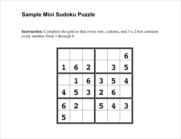 Free Printable Mini Sudoku