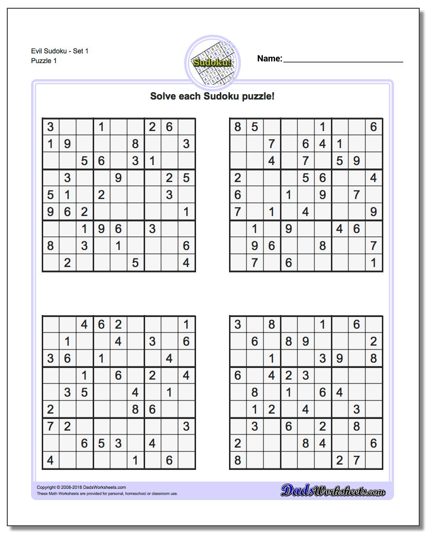Free Evil Sudoku Printable