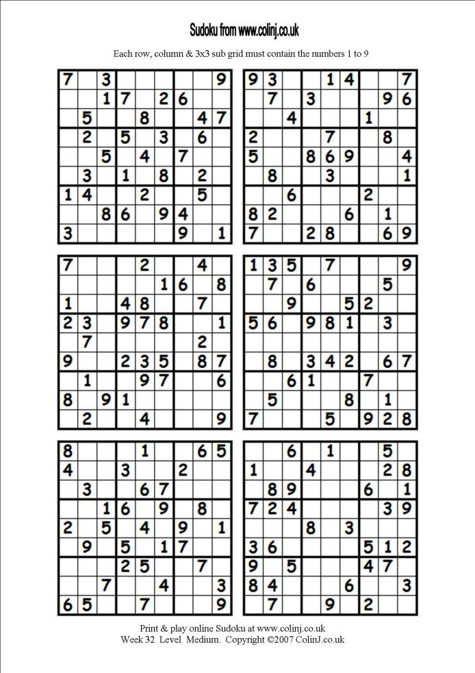 6 Printable Sudoku