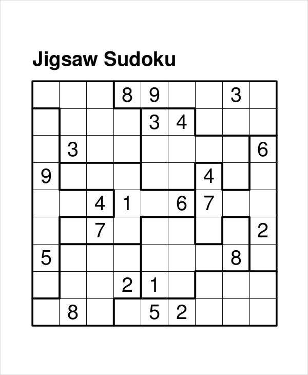 Jigsaw Printable Sudoku