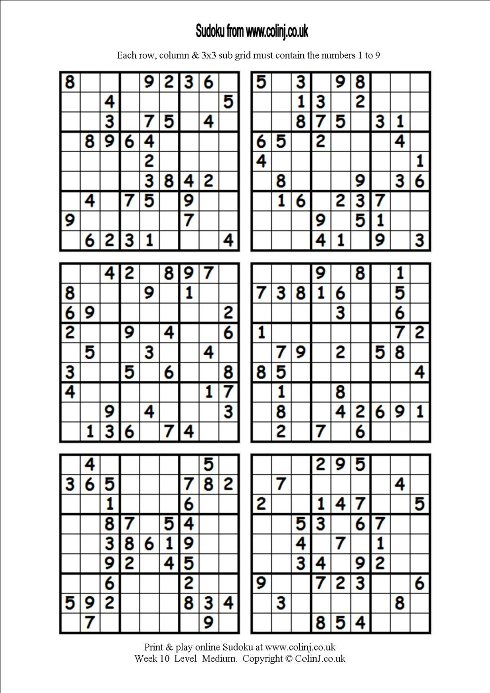 Printable Online Sudoku Puzzles 4 To 6 Per Page