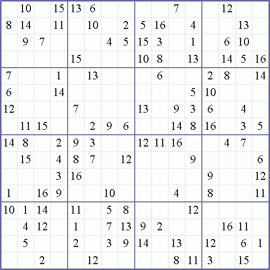 Printable 16 X 16 Sudoku With Solution