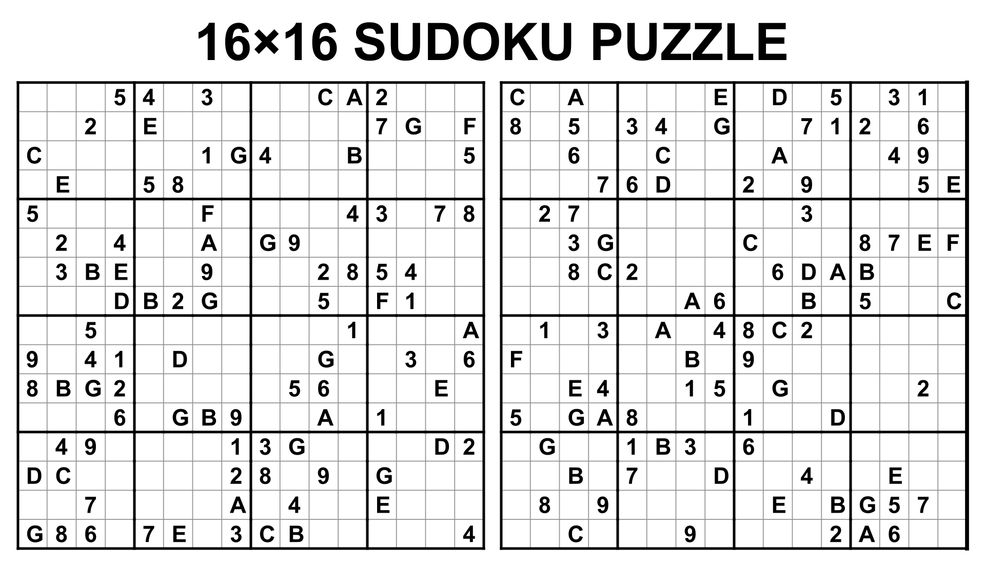 16 By 16 Sudoku Puzzles Printable