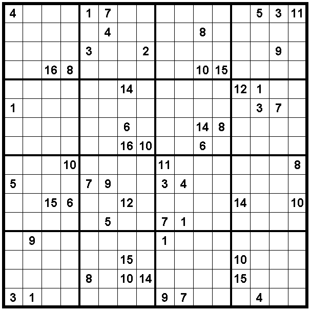 Sudoku Printable 16x16 Numbers