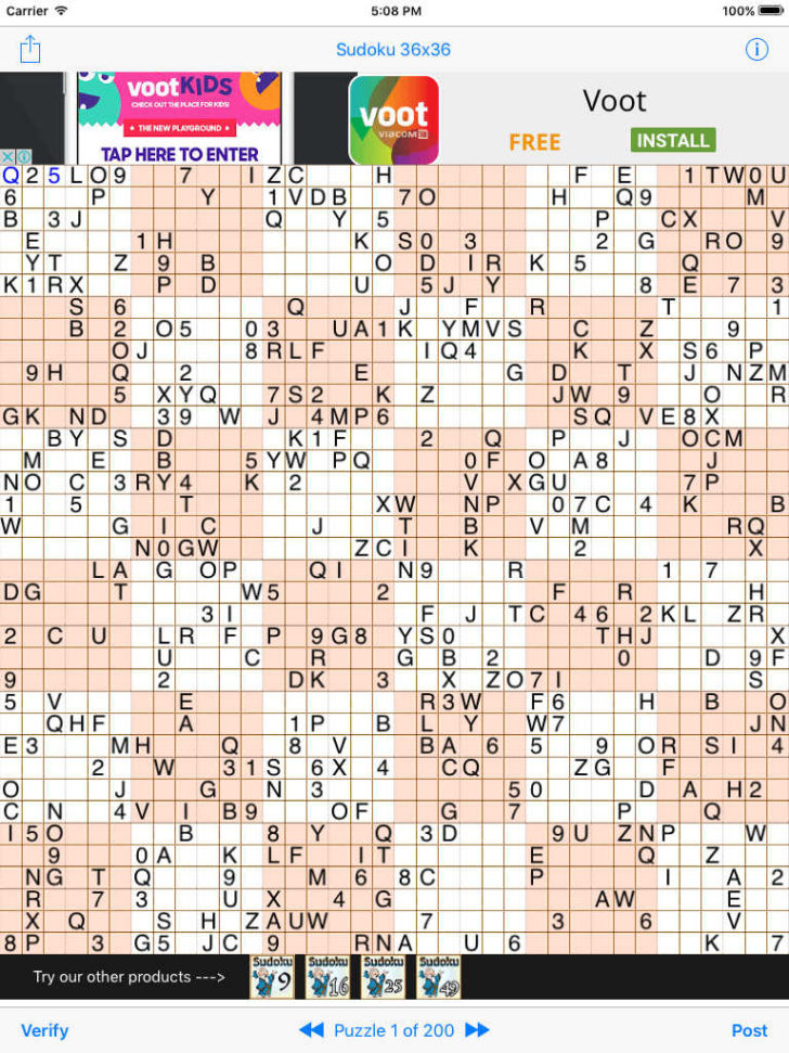 Printable 36×36 Sudoku Puzzle