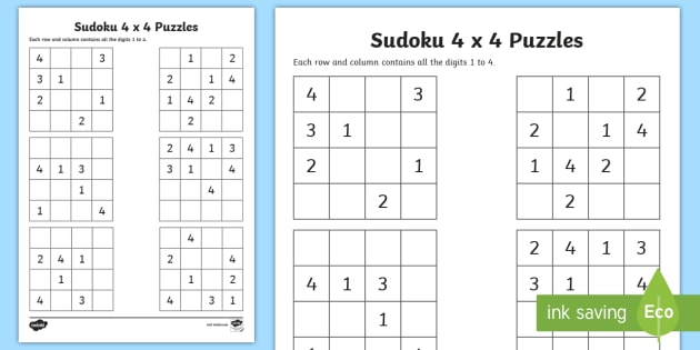 Sudoku 4 By 4 Printable