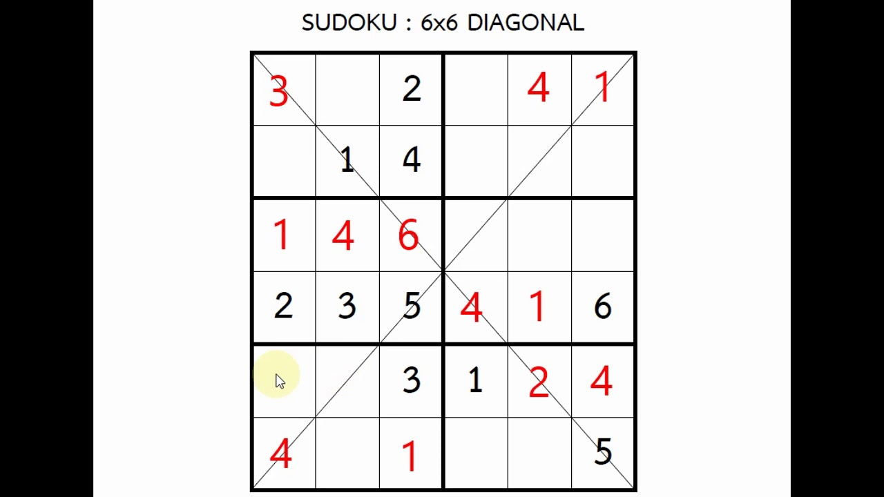 6x6 Diagonal Sudoku Printable