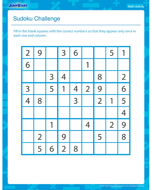 Third Grade Sudoku Printable