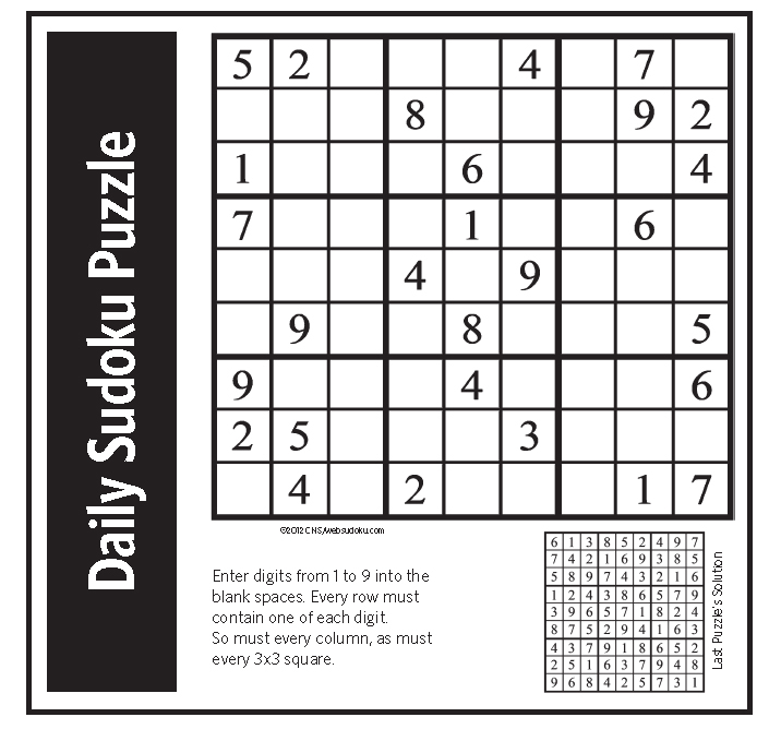 Detroit News Sudoku Printable