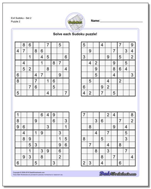 Evil Sudoku Printables