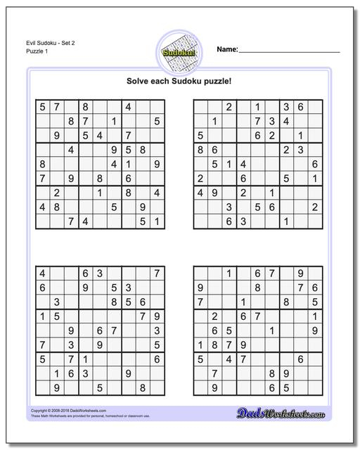 Evil Sudoku Printables