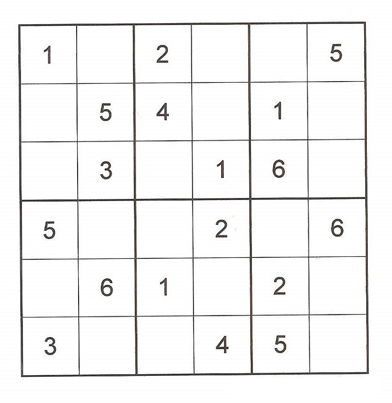 Kids Sudoku Printable 6x6