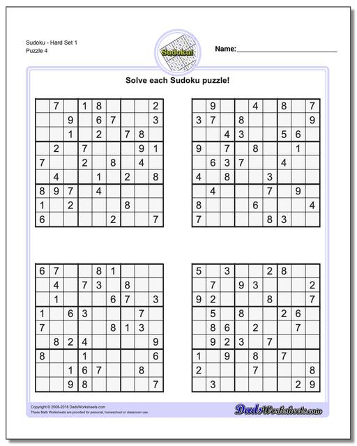 Printable Sudoku Sheets Hard