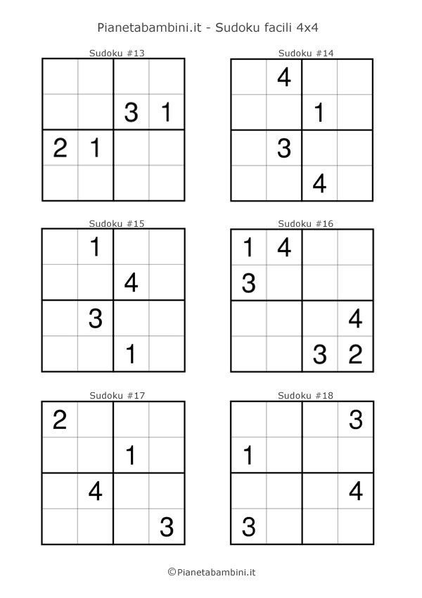 Sudoku Per Bambini 90 Schemi Facili 4x4 Da Stampare