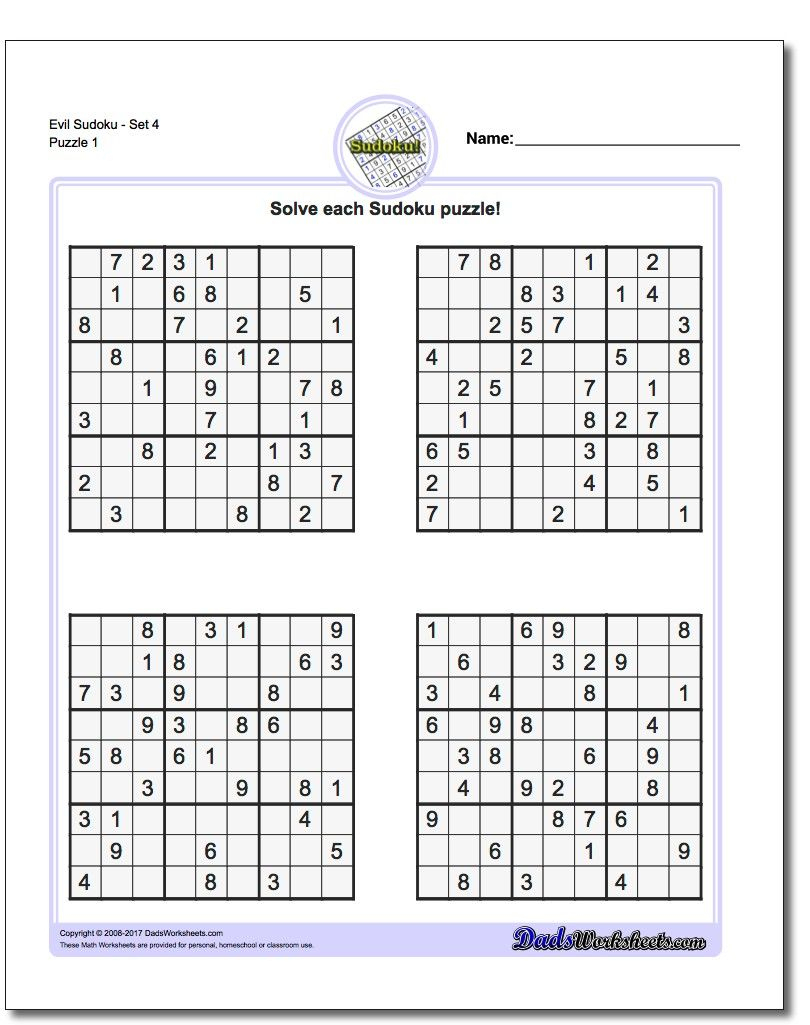 Sudoku Printable From Easy To Evil