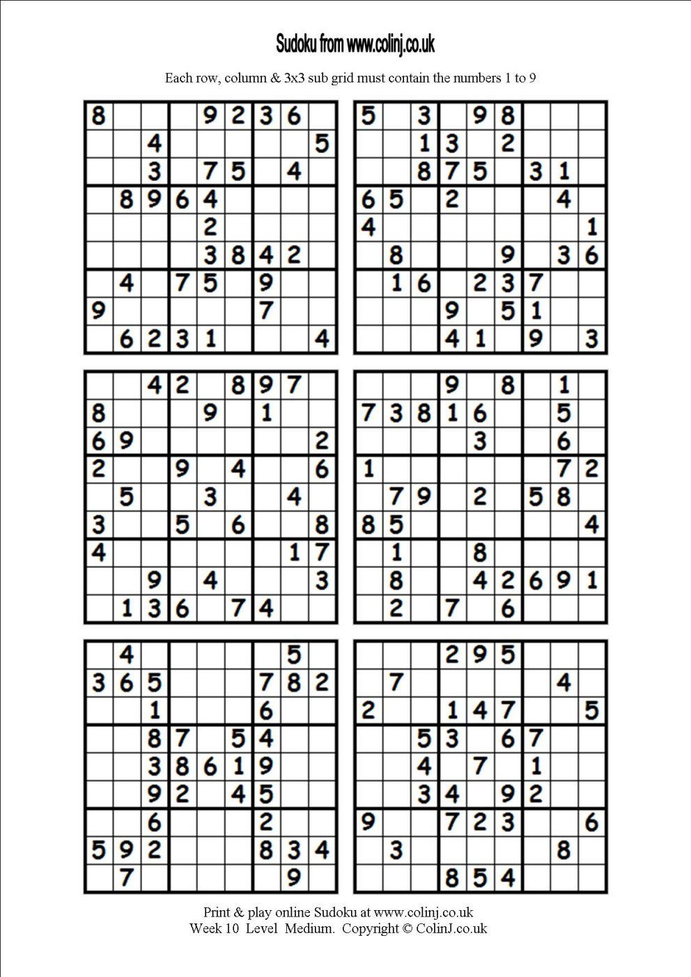 6 Printable Sudoku