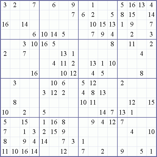 Printable Sudoku 16x16 Weekly