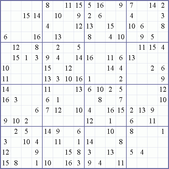 Printable Sudoku 16x16 Weekly