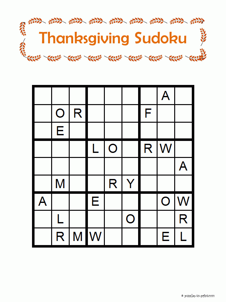 Printable Thanksgiving Sudoku Puzzles