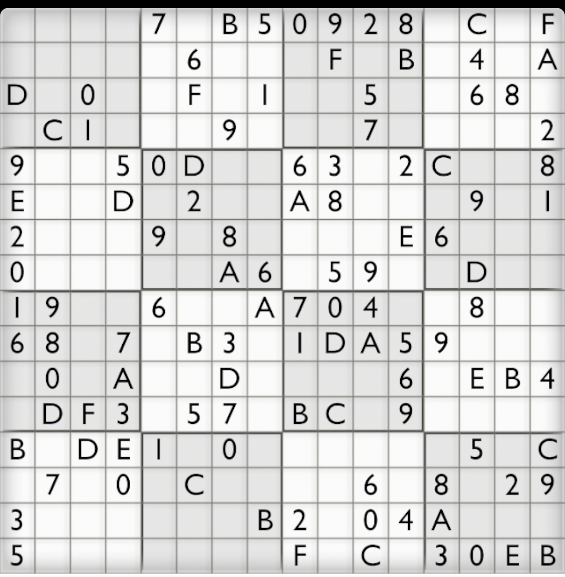Printable Sudoku 16x16 Puzzles