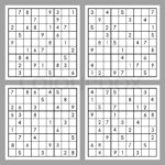 Vector Set Of Four Sudoku Puzzles With Numbers Stock